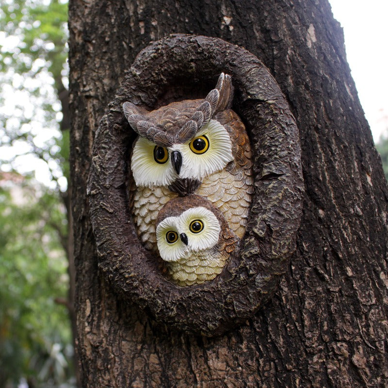 Outdoor Mother Child Owl Tree Hole Hanger