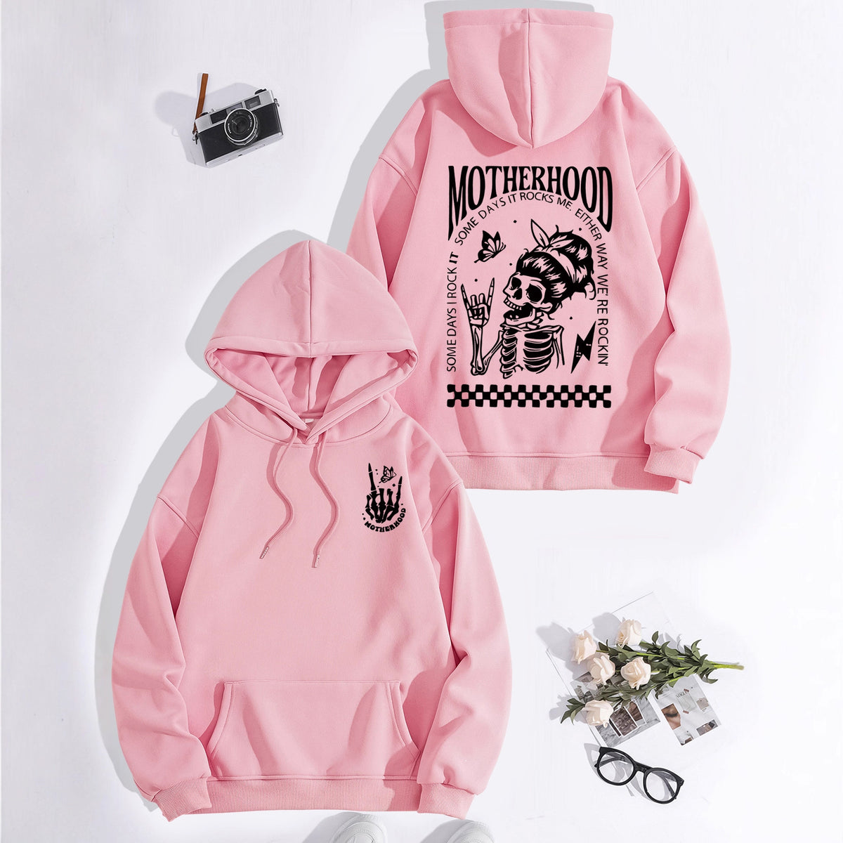 Printed hoodie with mother themed pattern