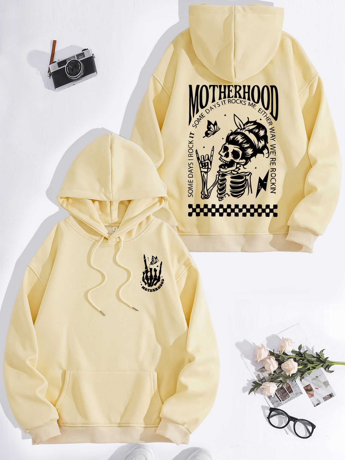 Printed hoodie with mother themed pattern