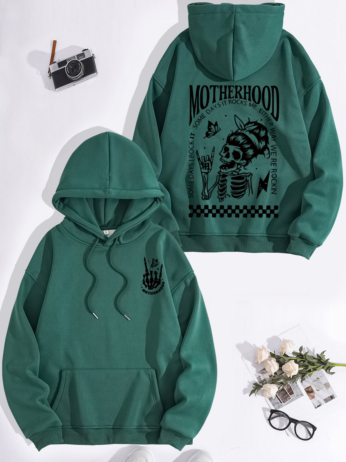 Printed hoodie with mother themed pattern