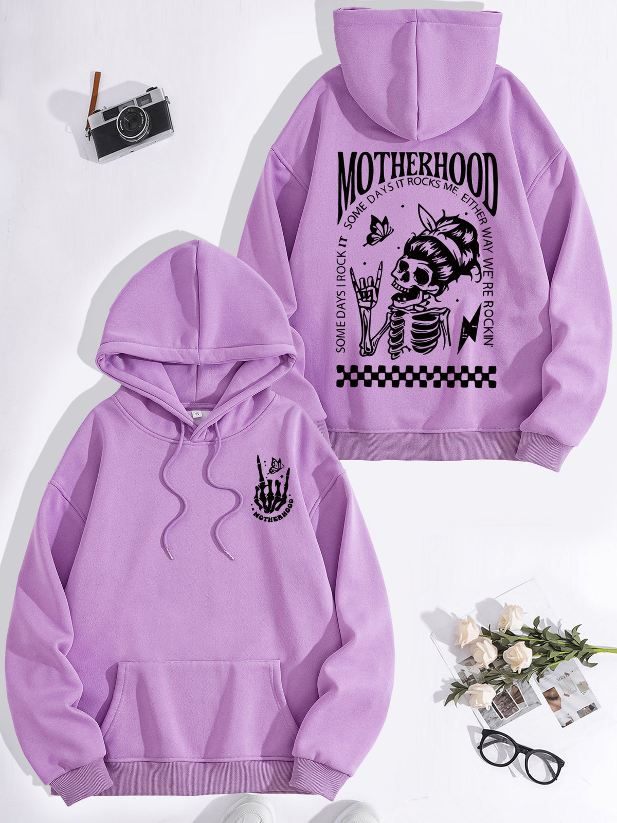 Printed hoodie with mother themed pattern