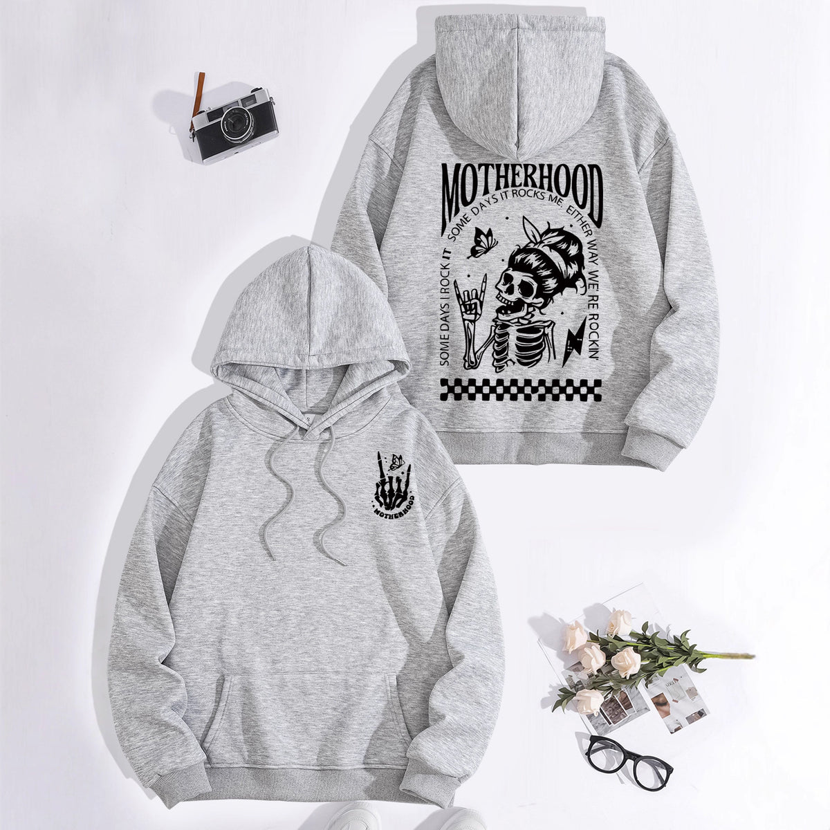 Printed hoodie with mother themed pattern
