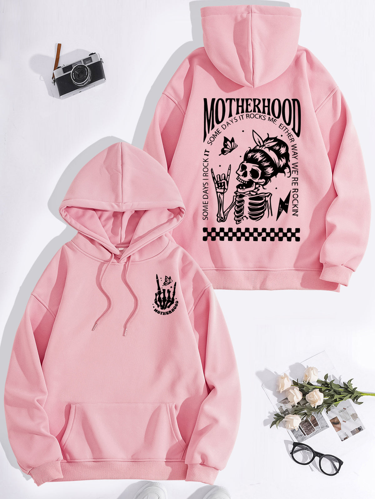 Printed hoodie with mother themed pattern