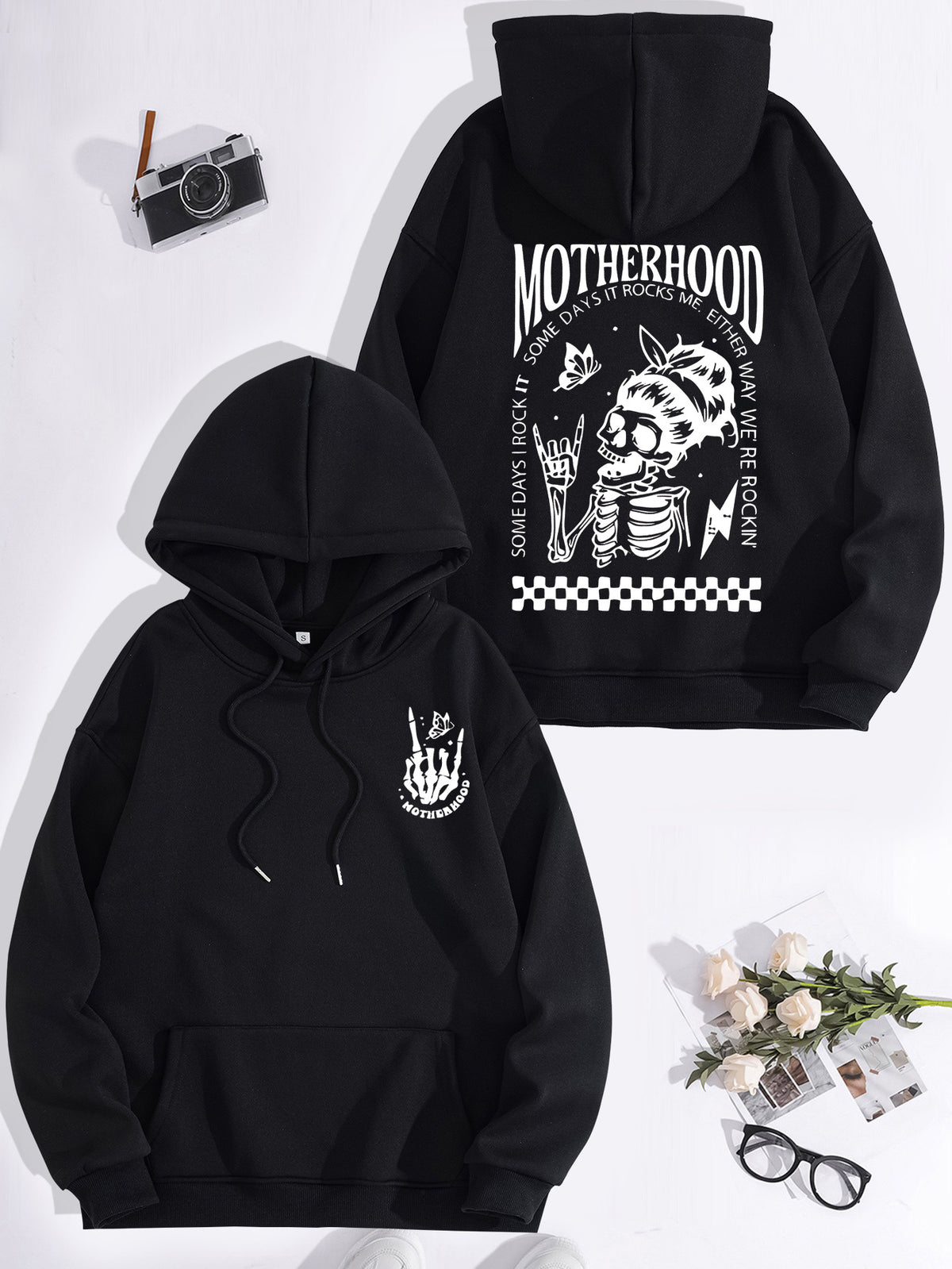 Printed hoodie with mother themed pattern