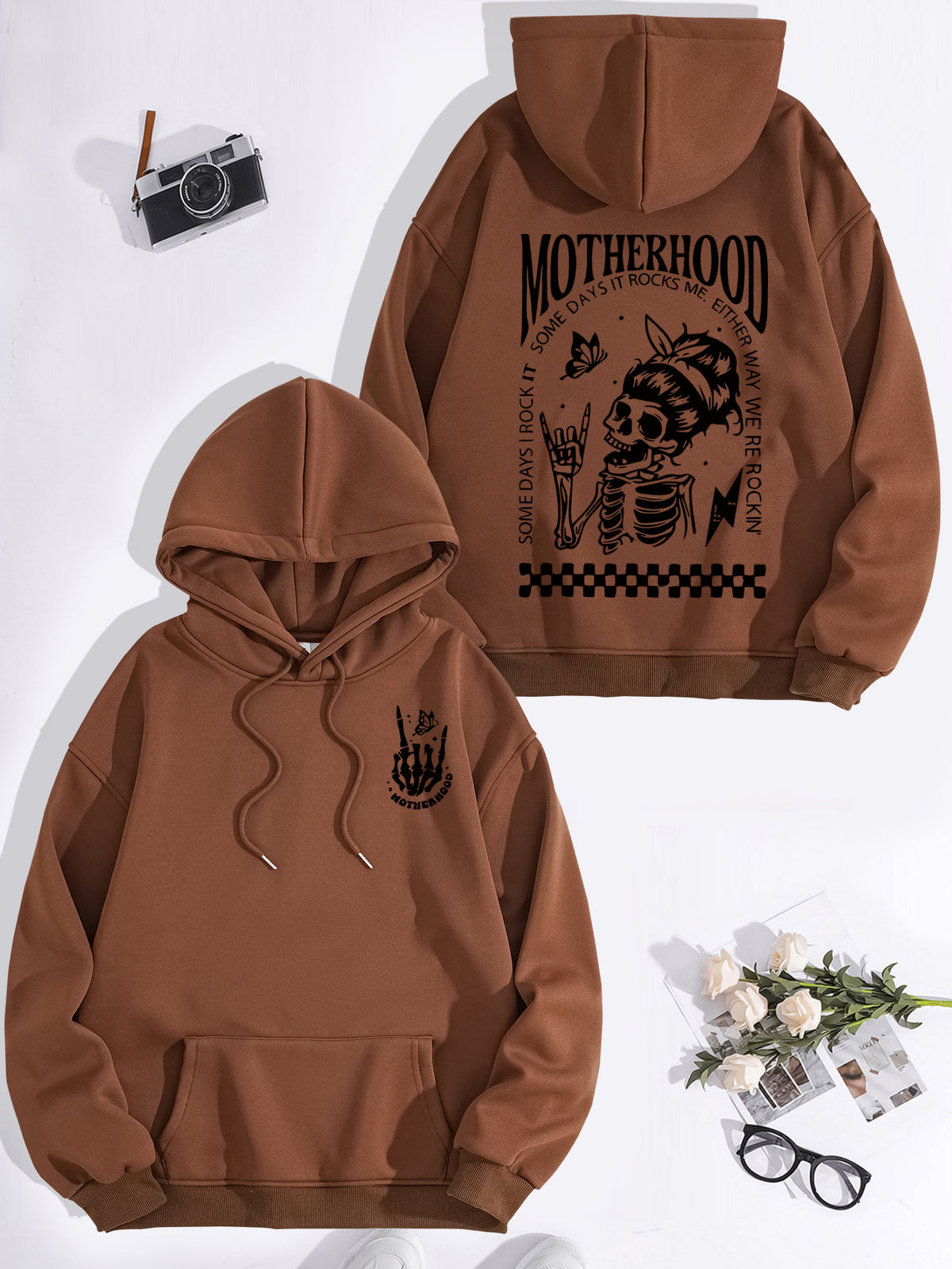 Printed hoodie with mother themed pattern