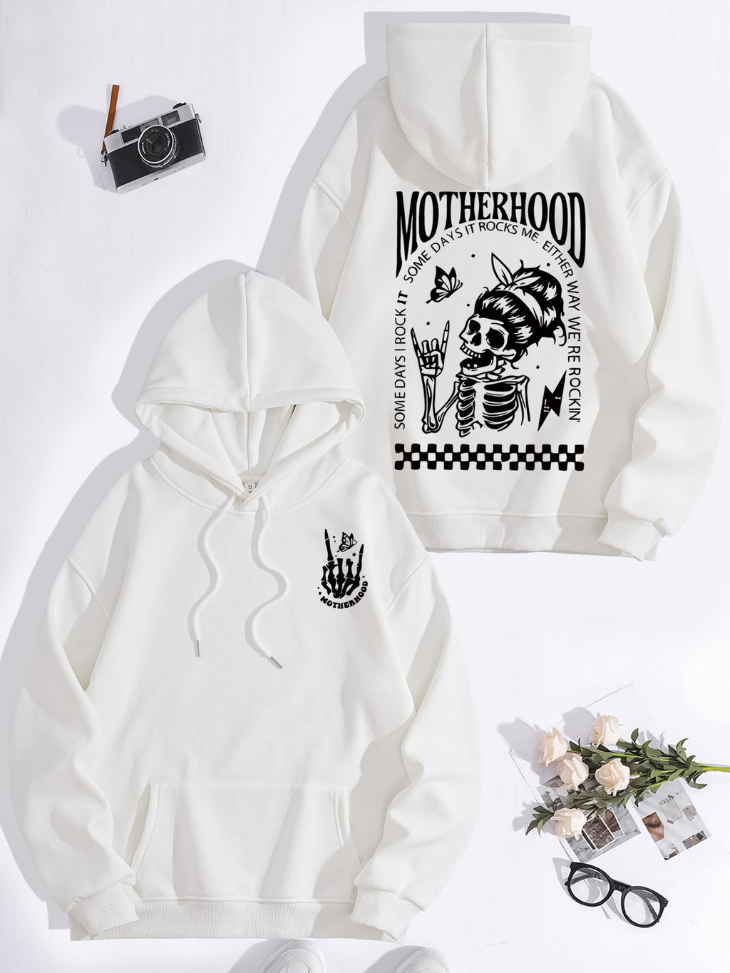 Printed hoodie with mother themed pattern