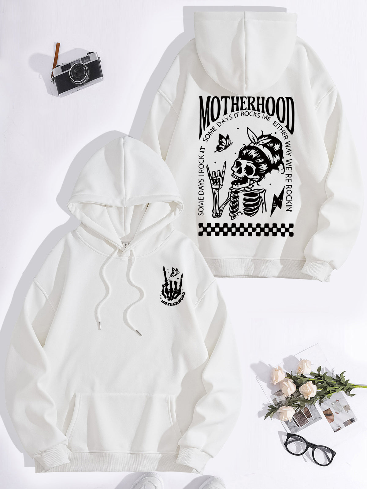 Printed hoodie with mother themed pattern