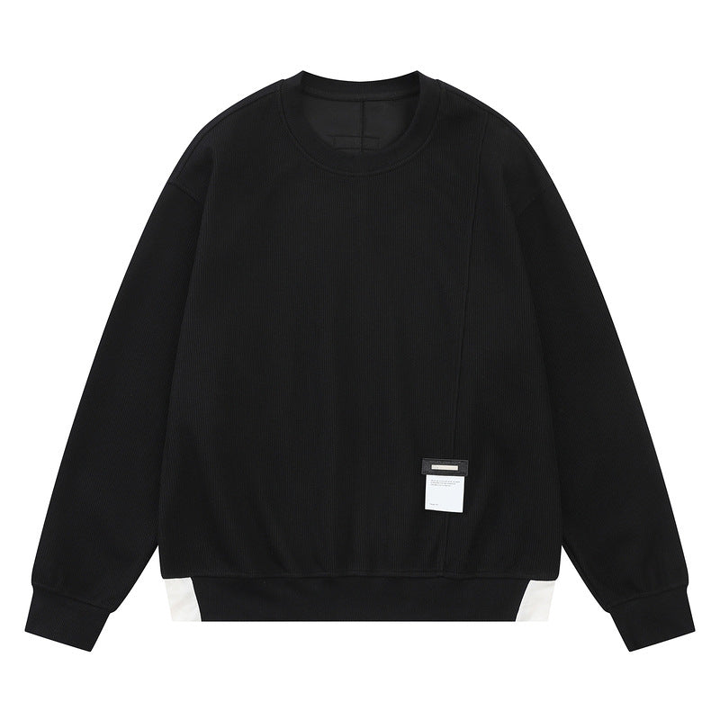 Patchwork off shoulder loose round neck top hoodie
