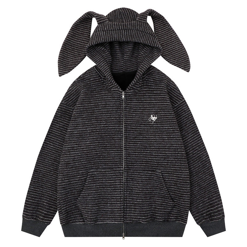 Hooded jacket with kangaroo pocket and loose zipper cardigan