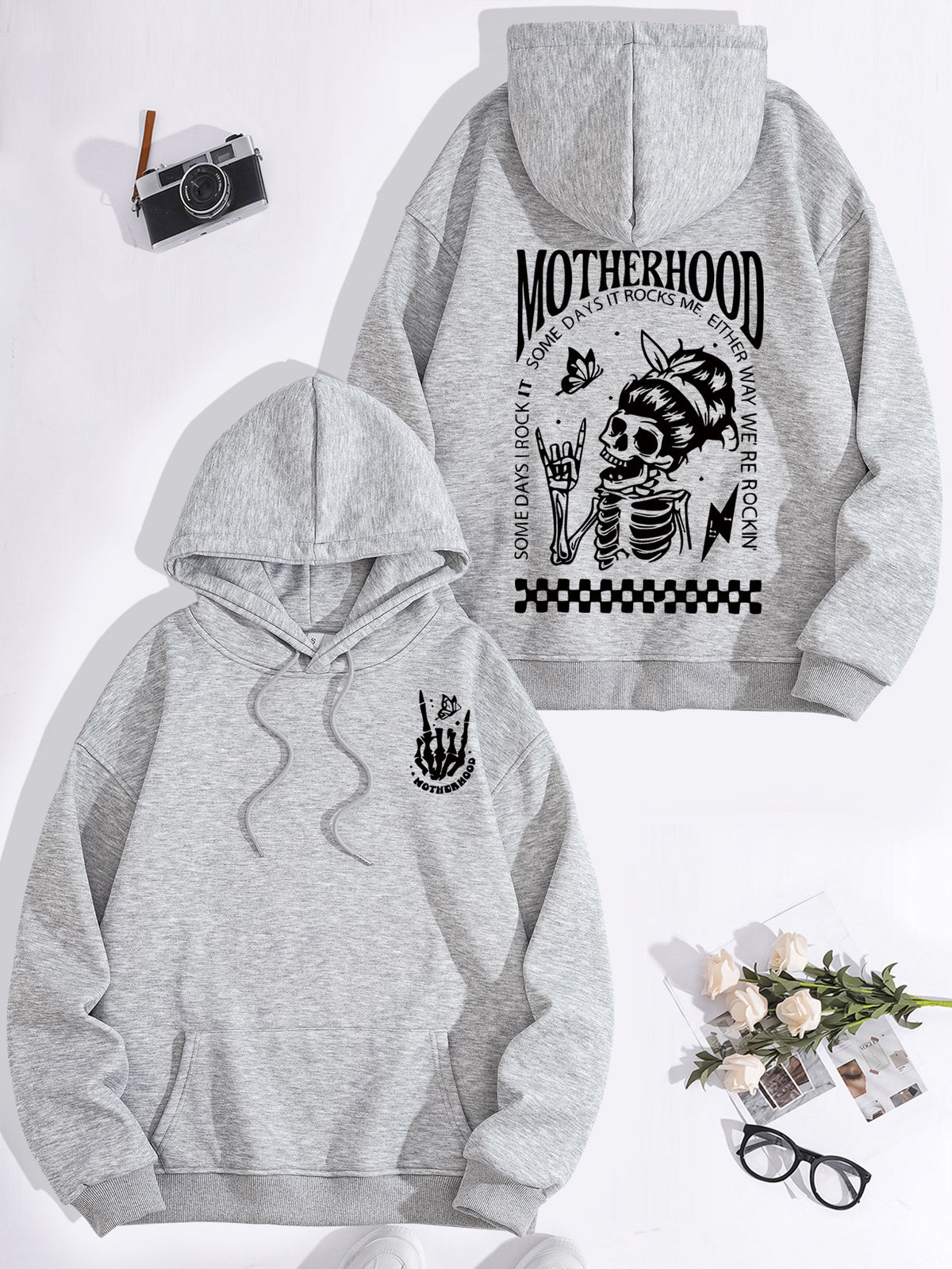 Printed hoodie with mother themed pattern