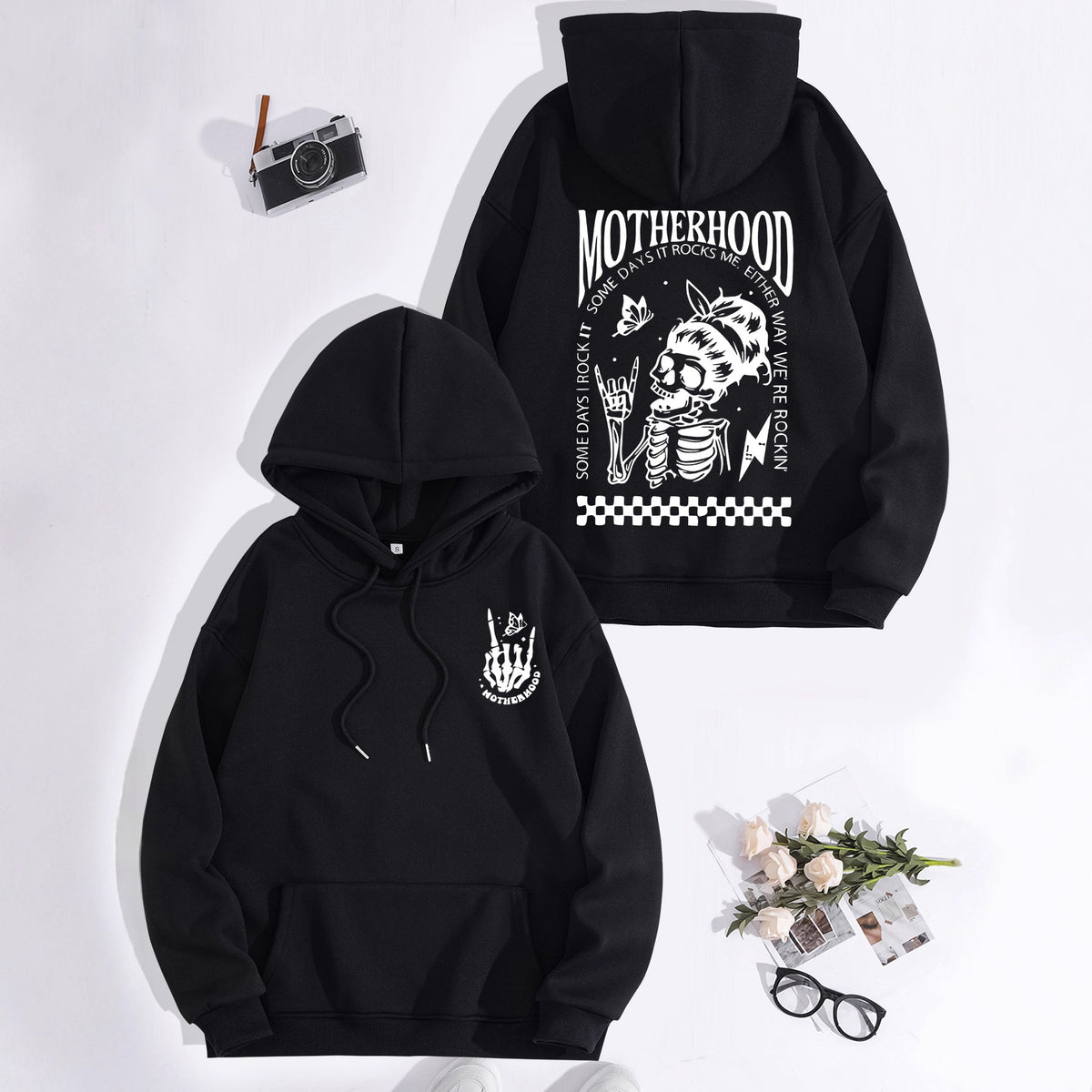 Printed hoodie with mother themed pattern