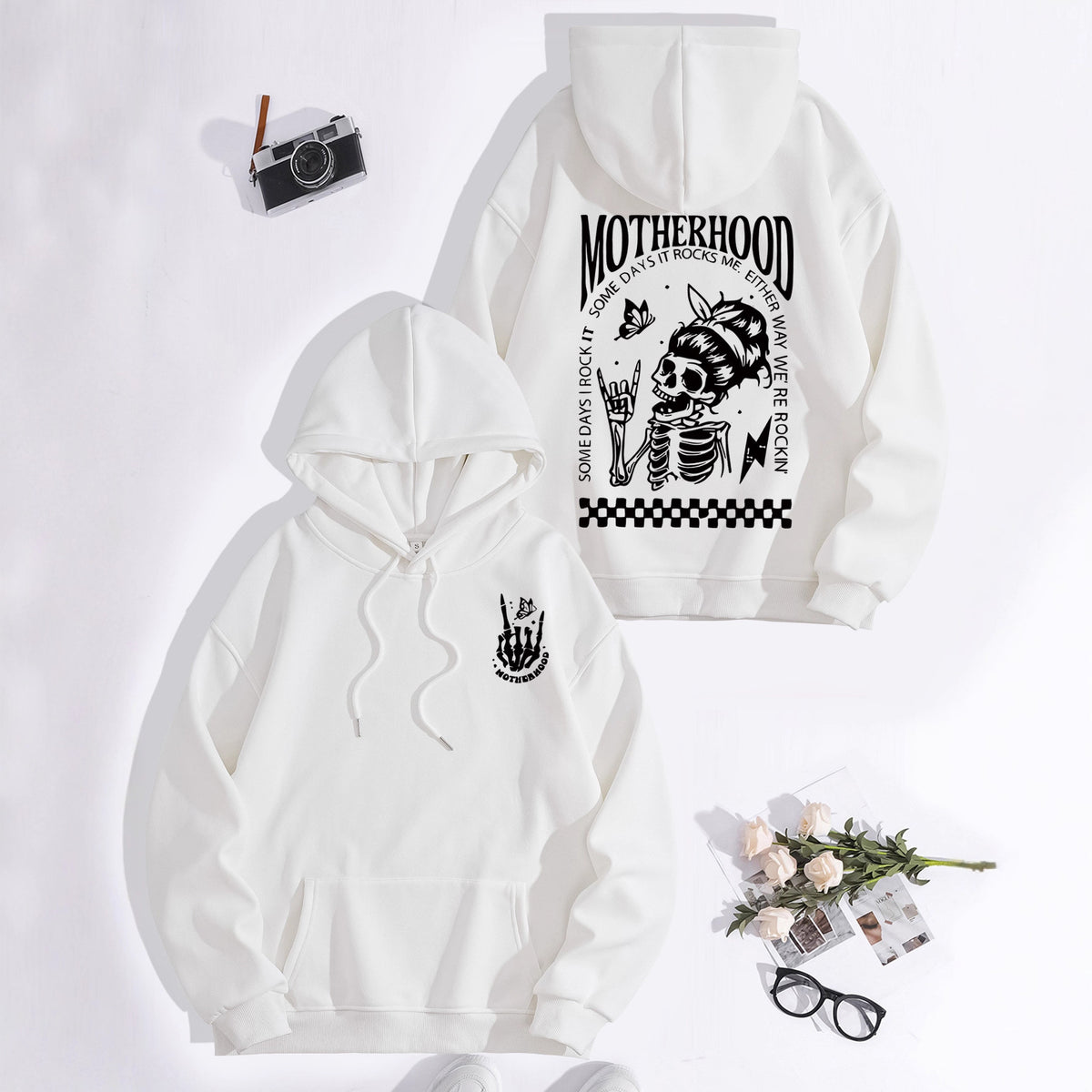 Printed hoodie with mother themed pattern