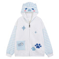 Hooded hoodie with fishbone claw print embroidered fabric striped patchwork jacket